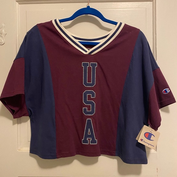 NWT Champion Color-blocked USA Crop Top - Picture 1 of 5